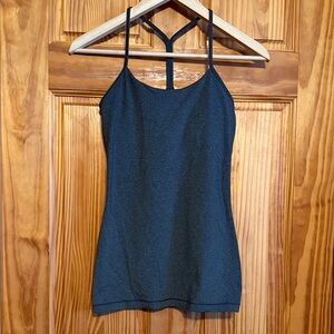 Lululemon Power Y Tank in dark gray, made from Luon fabric